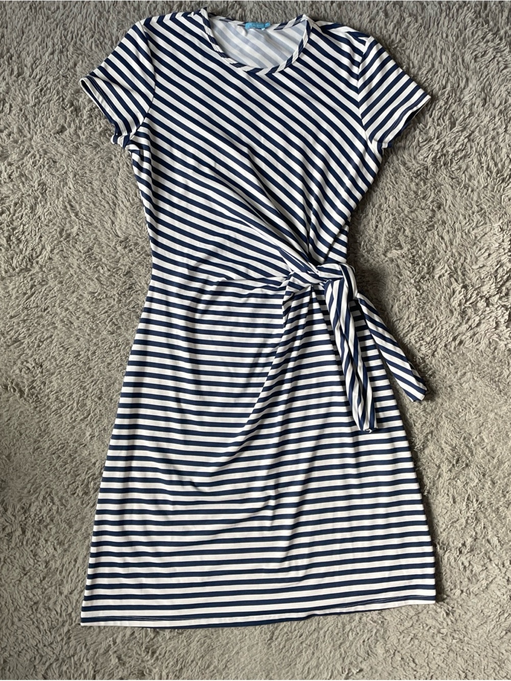 J. McLaughlin Elora Dress Navy White Stripe Catalina Cloth Tie Waist Size Medium - Picture 3 of 10